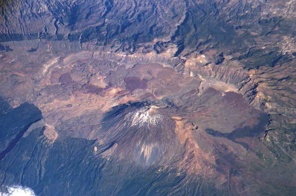 Volcanic mountain landscape on Tenerife photographed from the International Space Station