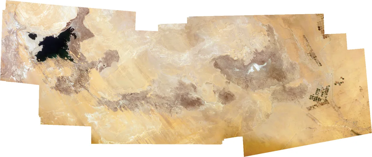 Astronaut-photograph mosaic showing the Toshka Lakes in Egypt in 2015